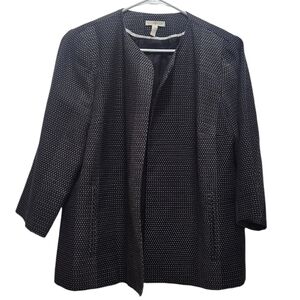 Eileen Fisher Black White Dots Open Front Blazer 100% Organic Cotton Old…